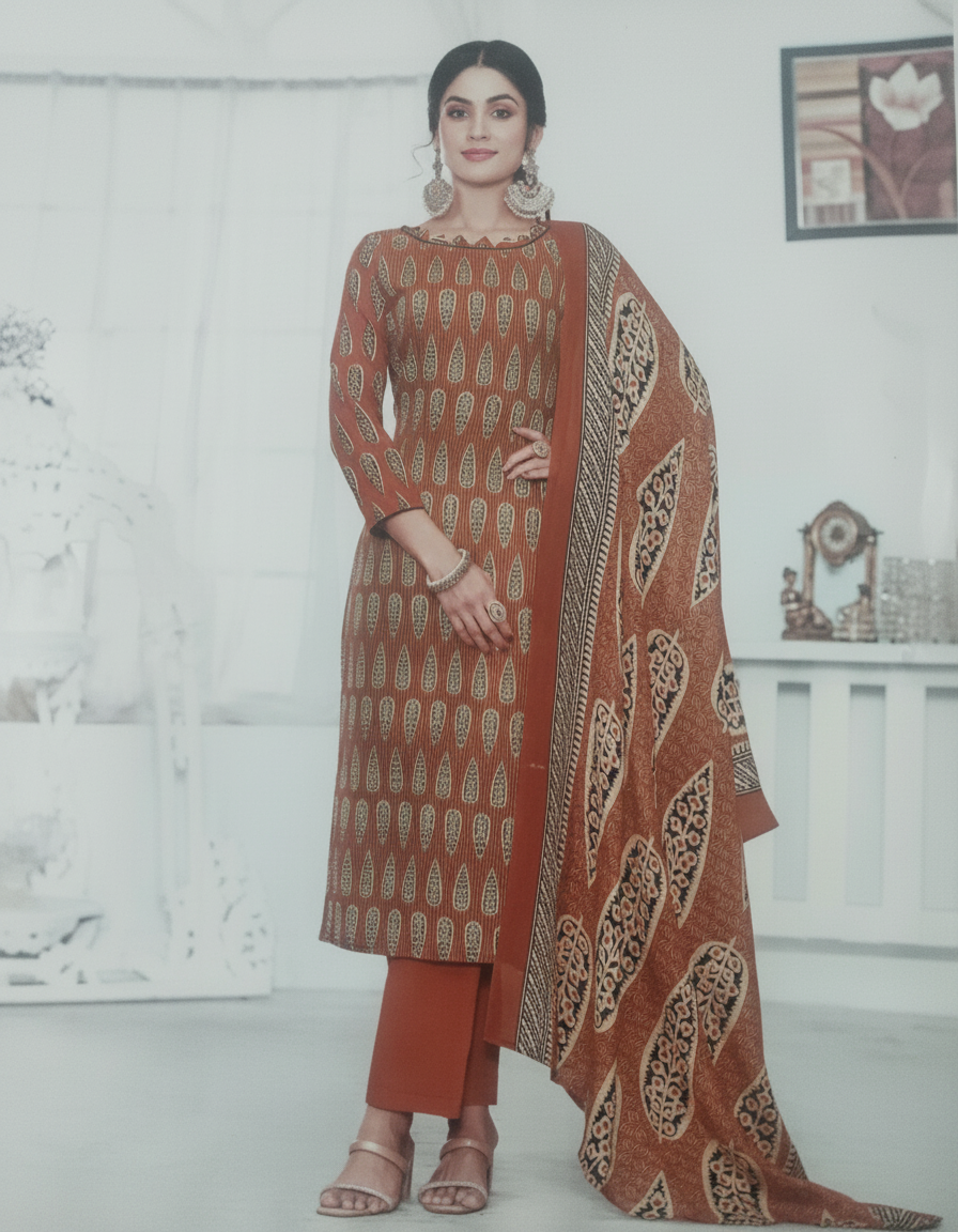 Cotton mix churidar material for daily use. Brick orange colour