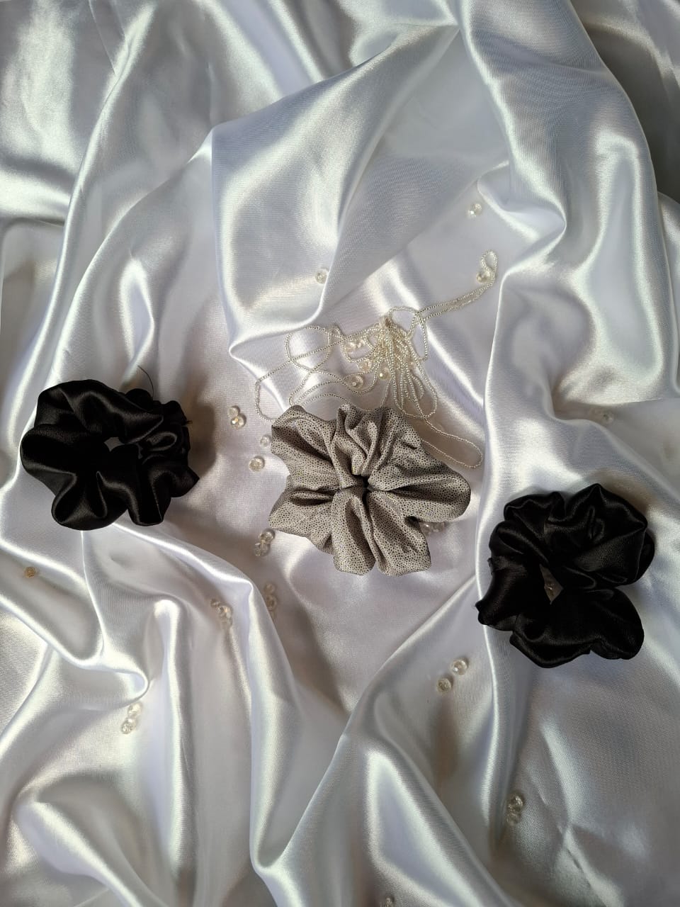Satin scrunchies for daily use. Pack of 3