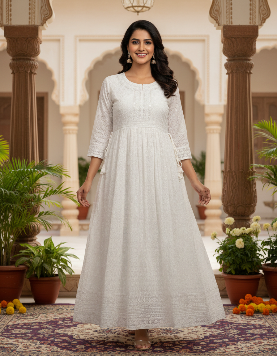 Chikankari off white long top