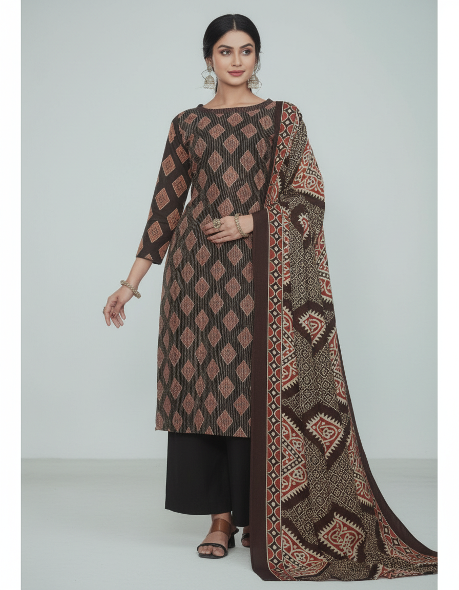 Cotton mix churidar material for daily use. Dark brown colour